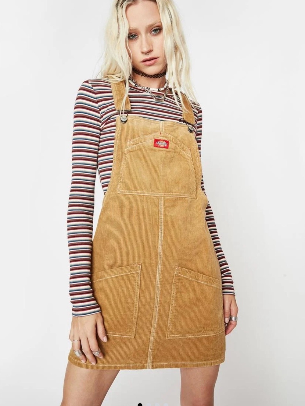 Dickies Corduroy Jumper Dress Women S Tan Overalls Cotton Pinafore Trendy